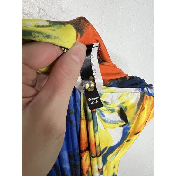 Maximalist Abstract Cullotte Pants Full Length Yellow & Blue Floral Waves NWOT - Picture 12 of 13